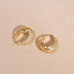 14K Intricate Half Diamond Hoop Earrings