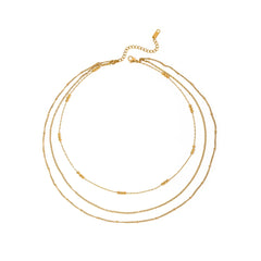 18K Dainty Triple Satellite Necklace Stack