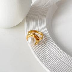 18K Classy Statement Dual Disc Pearl Ring