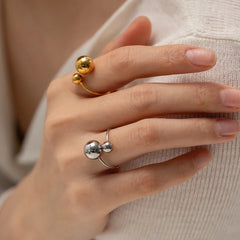 18K Bold Two Ball Open Ring