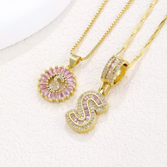 2-Piece 14K Diamond Letter Initial Necklaces (Limited Pink Edition)