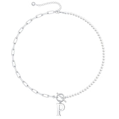 Pearl & Paperclip Chain Letter Initial Necklace