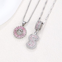 2-Piece 14K Diamond Letter Initial Necklaces (Limited Pink Edition)