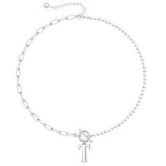 Pearl & Paperclip Chain Letter Initial Necklace