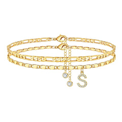 2-Piece 14K Diamond Letter Initial Anklet