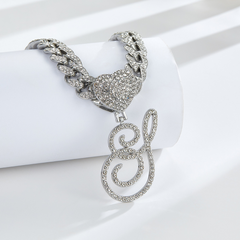 Cursive Diamond Accented Initial Cuban Heart Necklace