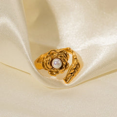 Adjustable Pearl Camellia Flower Ring