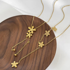 18K Feminine Floral Tassel Necklace