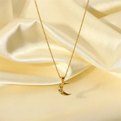 18K Diamond Adorned Crescent Moon Necklace