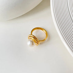 18K Classy Statement Dual Disc Pearl Ring