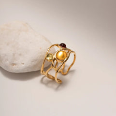 18K Playful Wavy Open Gem Ring