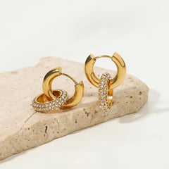 18K Dainty Huggie Diamond Dangle Earrings
