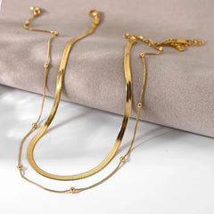 14K Herringbone & Satellite Chain Necklace Stack
