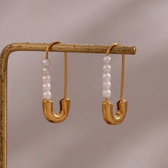 18K Pearl Accented Safety Pin Earrings