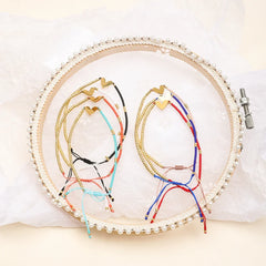 Adjustable Dainty Beaded Flat Heart Bracelet
