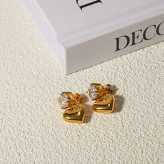 18K Dainty Diamond Heart Dangle Earrings