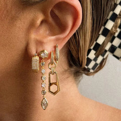 18K Geometric Diamond Accented Earrings