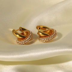 18K Dainty Huggie Diamond Dangle Earrings