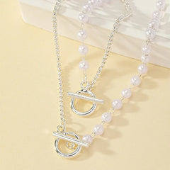 Chain & Pearl Circle Clasp Bracelet and Necklace Set