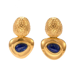 18K Hammered Geometric Triangle Lapis Earrings