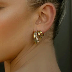18K Quad Half Hoops Stud Earrings