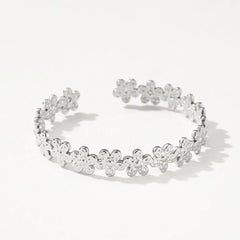 Textured Floral Bangle Cuff Bracelet