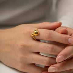 18K Bold Two Ball Open Ring