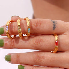 18K Baguette Cut Birthstone Ring