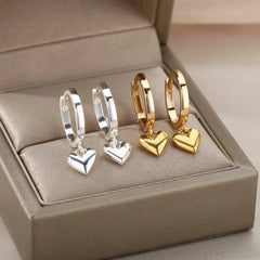 Dainty Heart Dangle Huggie Hoop Earrings