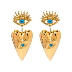 18K Evil Eye Heart Dangle Earrings