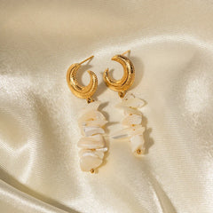 Crescent Moon Shell Dangle Earrings