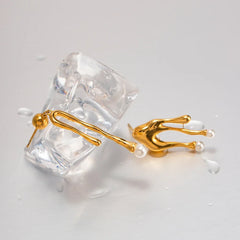18K Dainty Asymmetrical Melted Gold Pearl Earrings