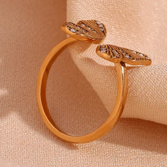18K Diamond Accented Textured Open Butterfly Ring