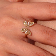 18K Diamond Accented Textured Open Butterfly Ring