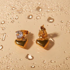 18K Dainty Diamond Heart Dangle Earrings