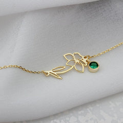 Dainty Birth Flower & Birthstone Chain Bracelet