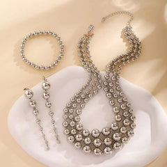 Bold Triple Stack Dangle Earrings, Necklace, Bracelet Set