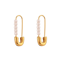 18K Pearl Accented Safety Pin Earrings