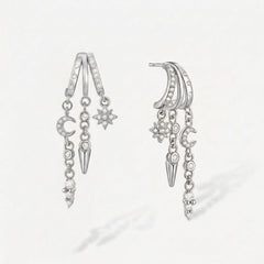 14K Trio Crescent Star and Moon Earrings