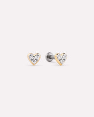 Solid Yellow Gold - Diamond Heart Flatback Single Stud
