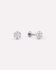 Solid Yellow Gold - Diamond Circle Flatback Single Stud