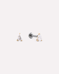 Solid Yellow Gold - Diamond Pear Flatback Single Stud