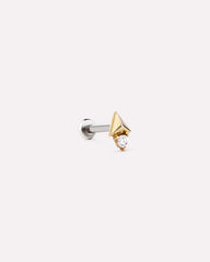 Solid Yellow Gold - Diamond Pyramid Flatback Single Stud
