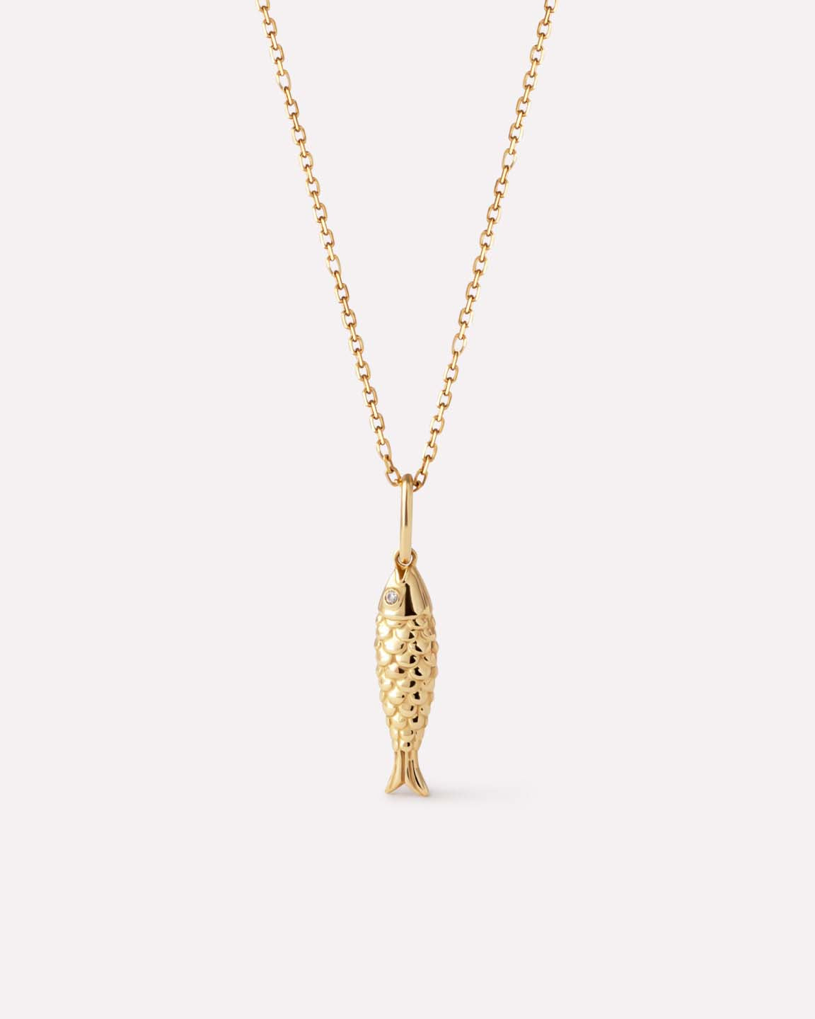 Solid Yellow Gold - Gemstone Fish Necklace