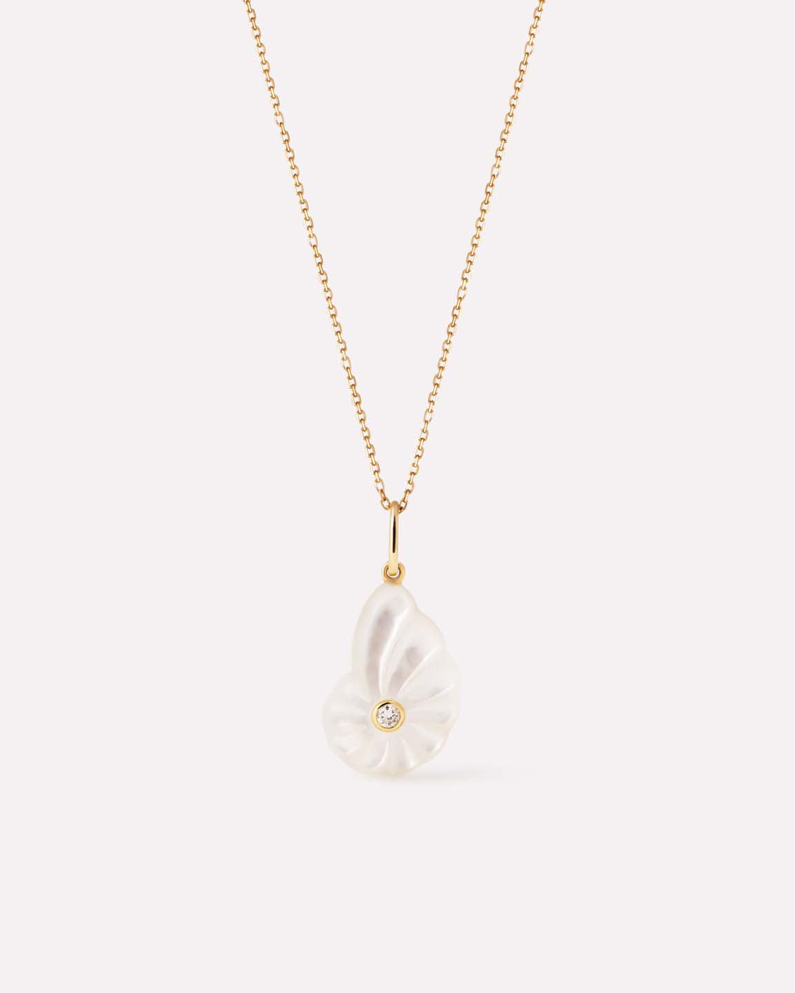 Solid Yellow Gold - Mother of Pearl Shell Necklace