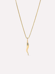 Solid Yellow Gold - Italian Horn Charm Necklace