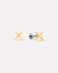 Solid Yellow Gold - X Flatback Single Stud