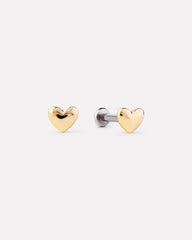 Solid Yellow Gold - Heart Flatback Single Stud