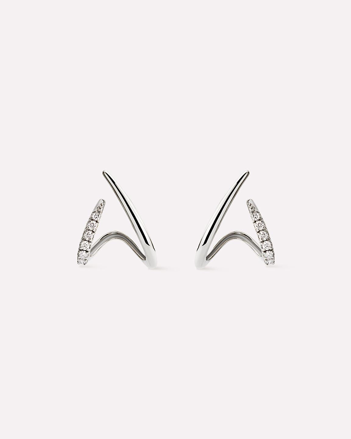 Solid White Gold - Diamond Aurora Huggie Studs
