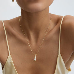 Gold Teardrop Pendant Necklace for Women with Clear Crystal, Minimalist Dainty Jewelry